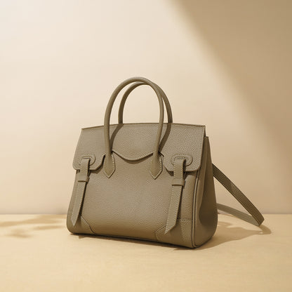Litchi-patterned genuine top-grain cowhide handbag
