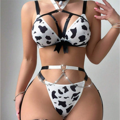 American Temptation Cow Spot Sexy Halter Pure Desire Sexy Lingerie Suit