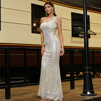 Europese sexy off-shoulder pailletten visstaartjurk van hoge kwaliteit