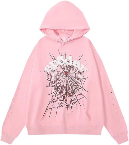 Style Hooded Sweatshirt with Pattern, Unisex Hip Hop Sports Shirt, Casual Spider Web Loose Harajuku Pullover