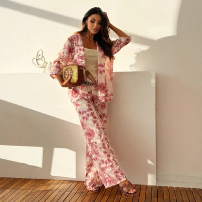 Women Printed Long Sleeve Top and Pants Suit Set