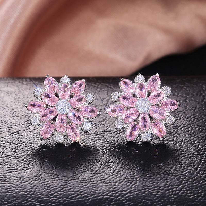 Double Layer Sunflower Zircon Women Earrings