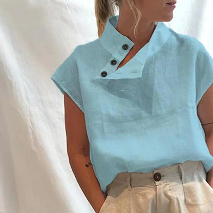 Plus Size Women's Sleeveless Pullover Solid Color Slim Collar Shirt