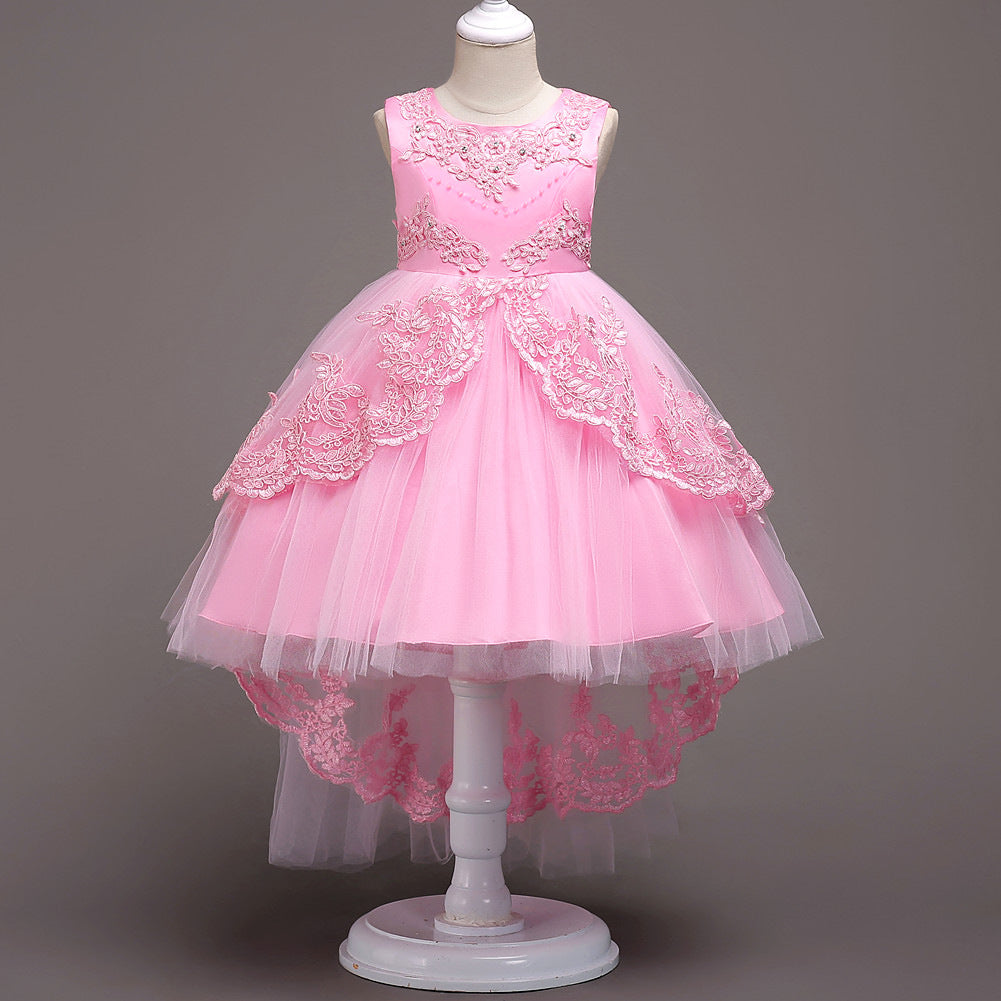 Childrens Evening Dress Lace Bow Diamond Sleeveless Performance Dress