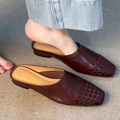Sheepskin Version ~ French Retro Braided Toe-Cap Half Slippers for Women, Fashionable Lazy Slip-On Casual Sandals for Outer Wear