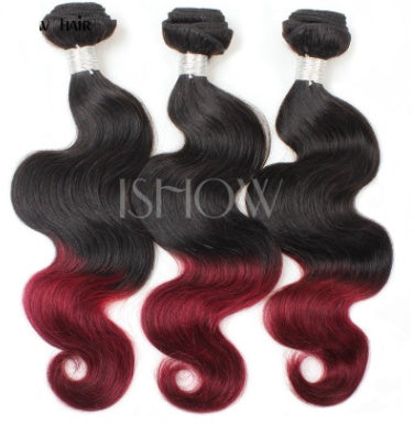 1 Stuk Luxe Peruaanse #1b/99j bordeauxrode ombre bodywave human hair extensions 10A