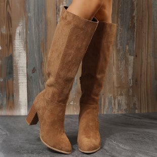 Women's thick-soled knee-length suede boots