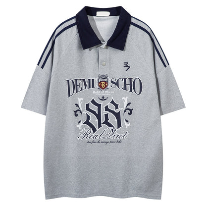 Oversized poloshirt met kraag print knopen en korte mouwen