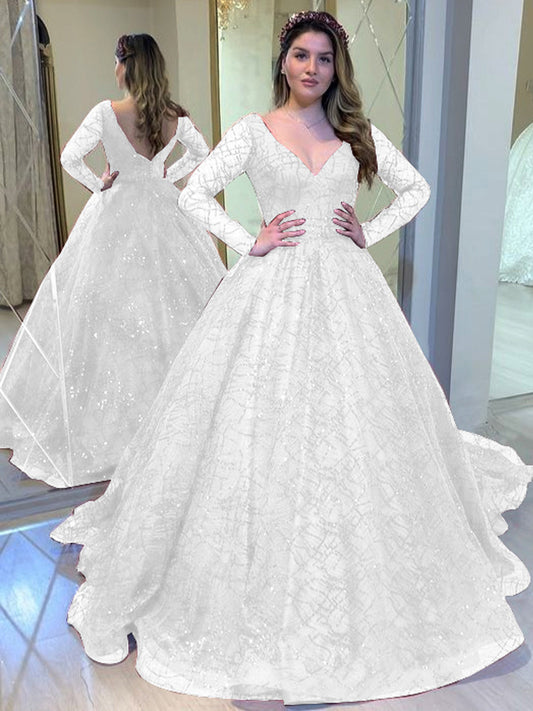 Lange kanten galajurk met lange mouwen en diepen V-hals