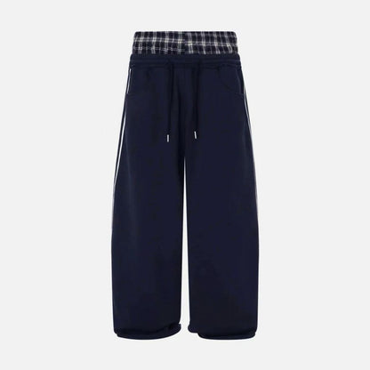 Vintage gestreepte casual joggingbroek met contrast en hoge taille