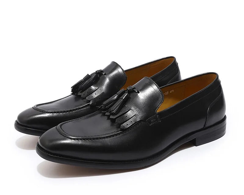 British Style Cowhide Tassel Mens Slip-On Loafers