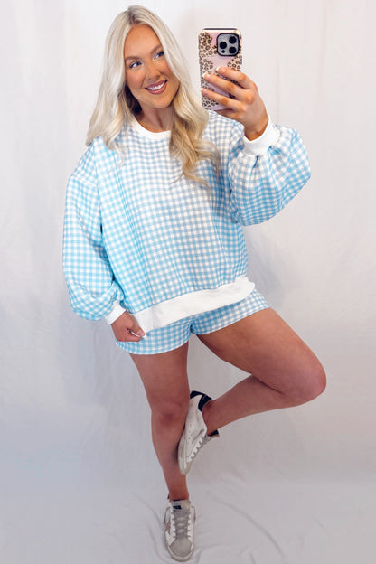 Geruite baggy pullover met trekkoord en casual shorts 2-delige set