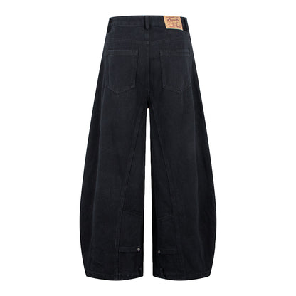 Vintage unisex jeans met omgeslagen pijpen losse pasvorm en scherpe rand