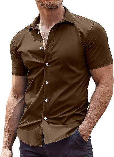 Mens Classic Business Casual Short Sleeve Shirt