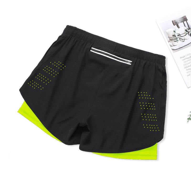 Fake Two Piece Double Layer Sports Shorts, Quick Drying, Breathable, Anti Glare Running, Training, Fitness Shorts, Summer Mens