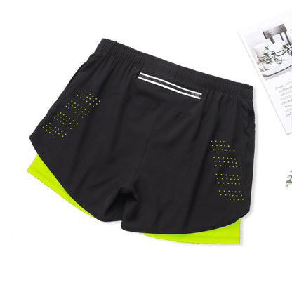 Fake Two Piece Double Layer Sports Shorts, Quick Drying, Breathable, Anti Glare Running, Training, Fitness Shorts, Summer Mens