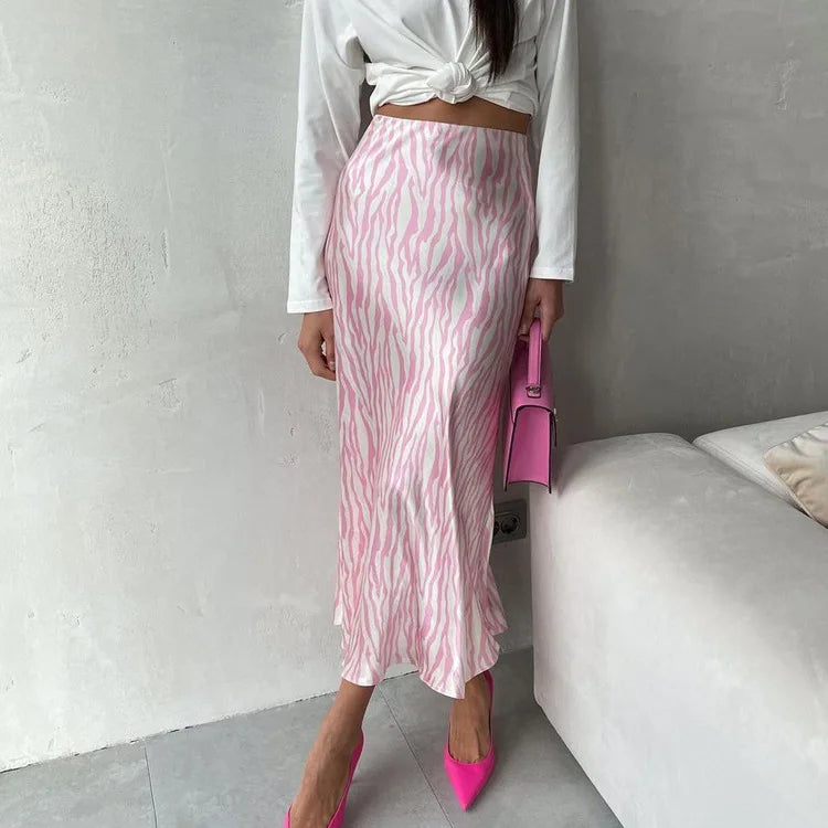 Summer high-end French printed midi skirt for women, mid to long, fashionable fishtail A-line skirt
