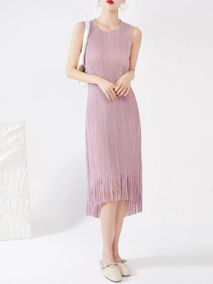 Pleated Dress Women Sleeveless Straight Tassel Summer New Temperament High-end Long Dresses Female Elegant