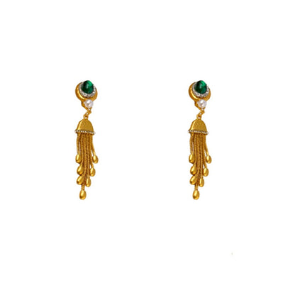 Diamond Round Pearl Tassel Earrings