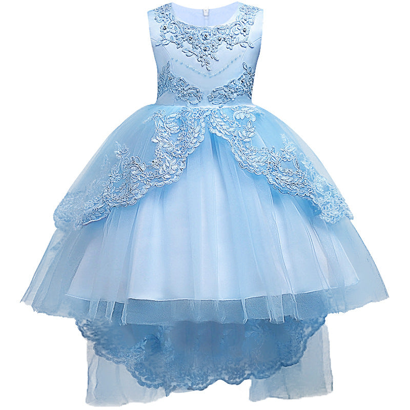 Childrens Evening Dress Lace Bow Diamond Sleeveless Performance Dress