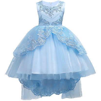 Childrens Evening Dress Lace Bow Diamond Sleeveless Performance Dress