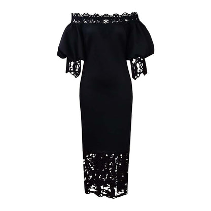 Elegant Lace-Panelled Boat-Neck Dress