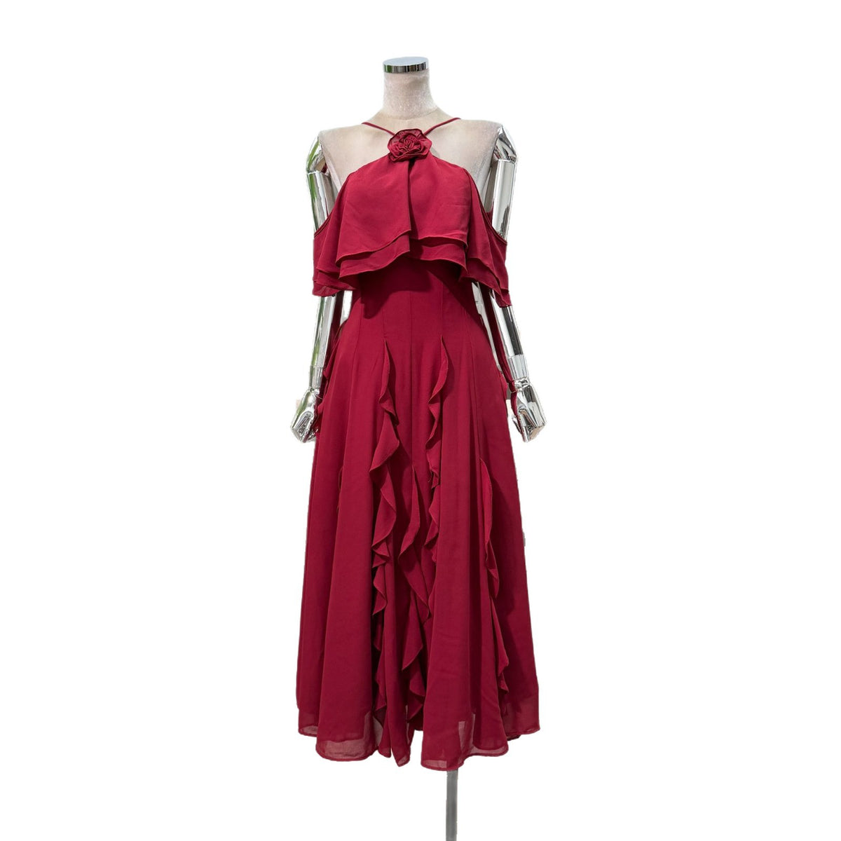 Floral Ruffle Halter Neck Long Dress