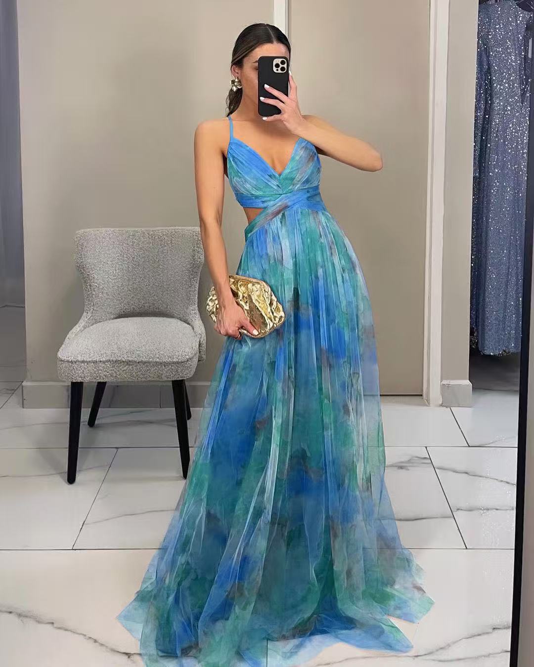 Floral Print Strappy Maxi Dress