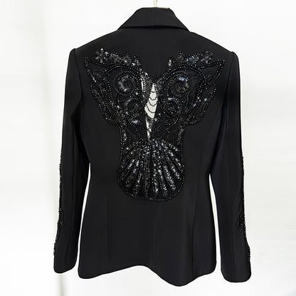 Fashion Mesh Stitching Heavy Industry Beaded Suit Jacket Chiffon Trousers