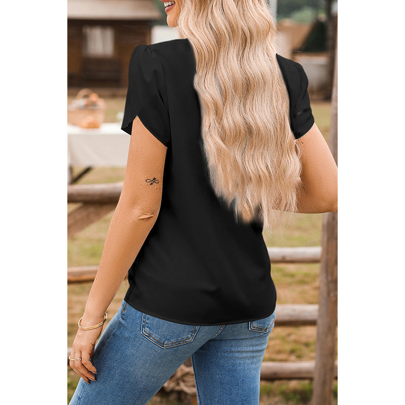 Effen kleur pullover V-hals chiffon blouse