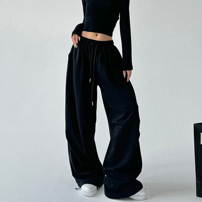 Women's Straight Loose Fleece-Lined Drawstring Casual Pants