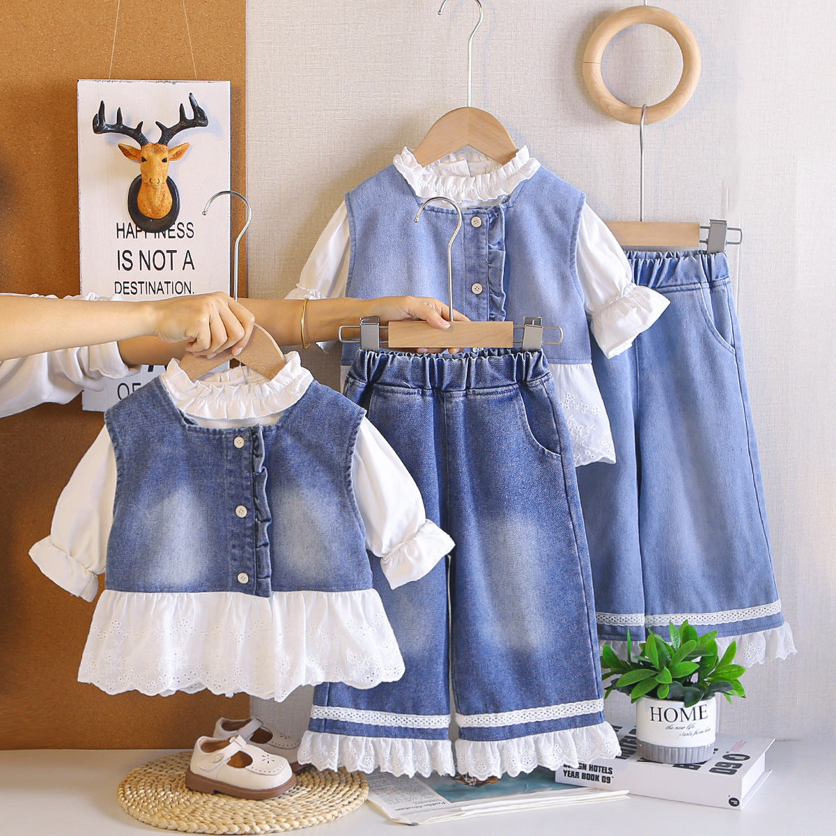 Cowboy skirt long sleeved three piece set baby and children's clothing
