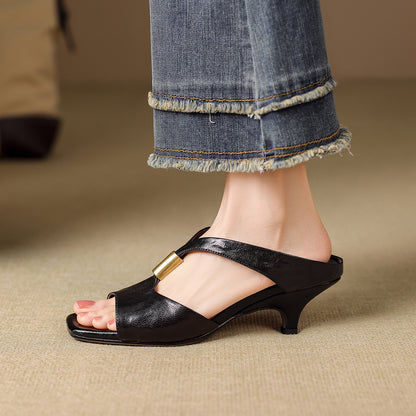 Women Genuine Leather Block Heel Sandals?Orders will be dispatched within one week?