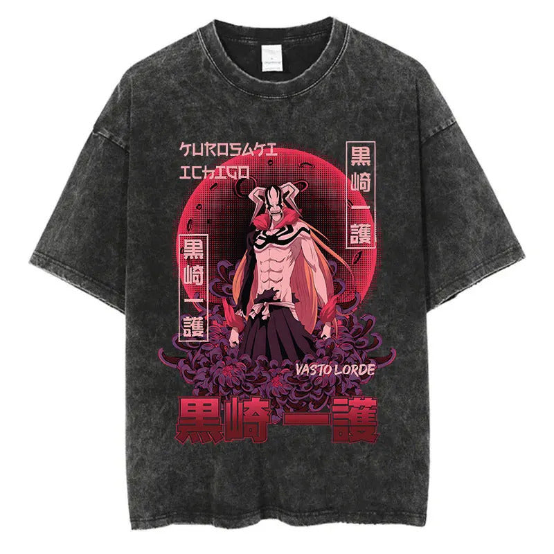 Anime Printed T-Shirt Summer Cotton Washed Vintage Short Sleeve