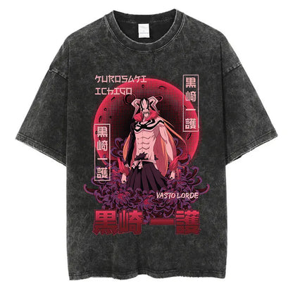 Anime Printed T-Shirt Summer Cotton Washed Vintage Short Sleeve