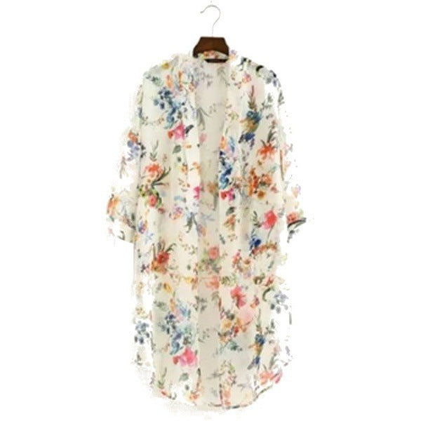 Zomerse lange chiffon kimono cardigan met print Amerikaans