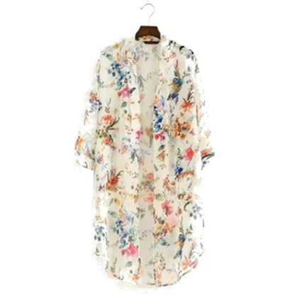 Zomerse lange chiffon kimono cardigan met print Amerikaans