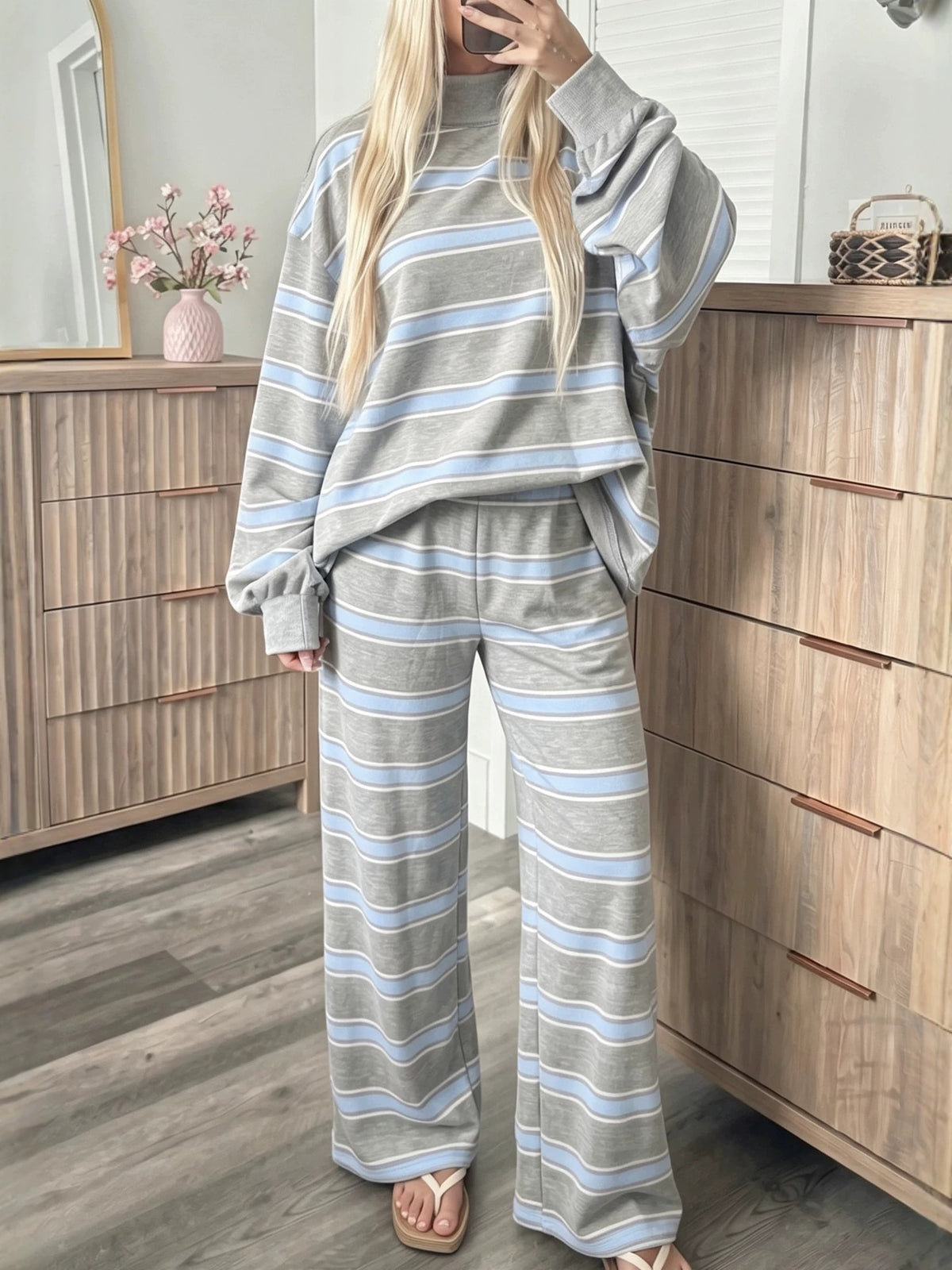 Women's Striped Tracksuit Two-Piece Set Long Sleeve Casual Pants Suit