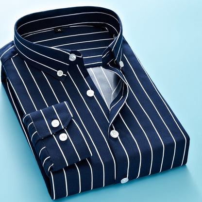 Men's Striped Long-Sleeve Shirt Trendy Versatile Top