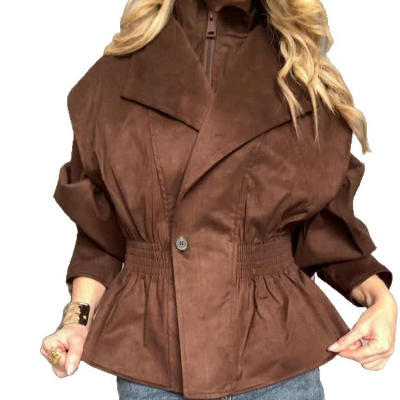 Womens Suede Lapel Jacket