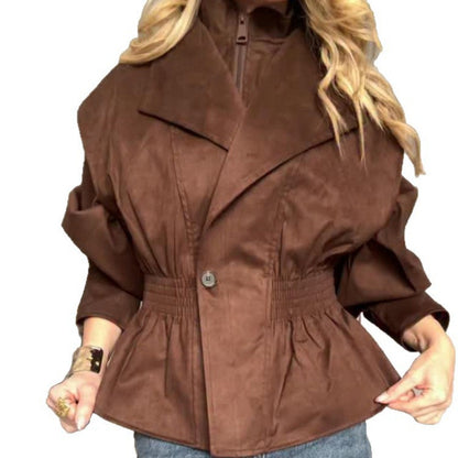 Womens Suede Lapel Jacket