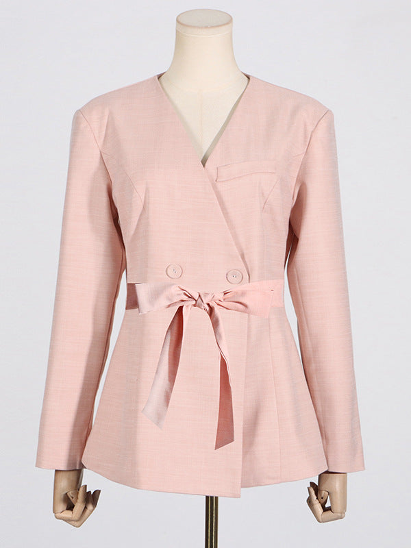 Women's Tie-Waist Blazer and Straight-Leg Pants Set