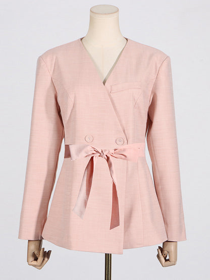 Women's Tie-Waist Blazer and Straight-Leg Pants Set