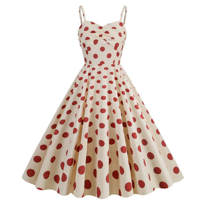 Blue and white English style suspender with a straight line collar, waist cinching large hem dress for women in summer