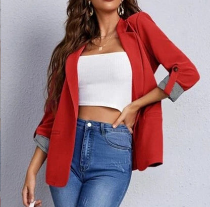Fashionable Patchwork Notch Lapel Slim Fit Cardigan Suit Coat for Women Autumn Winter Season