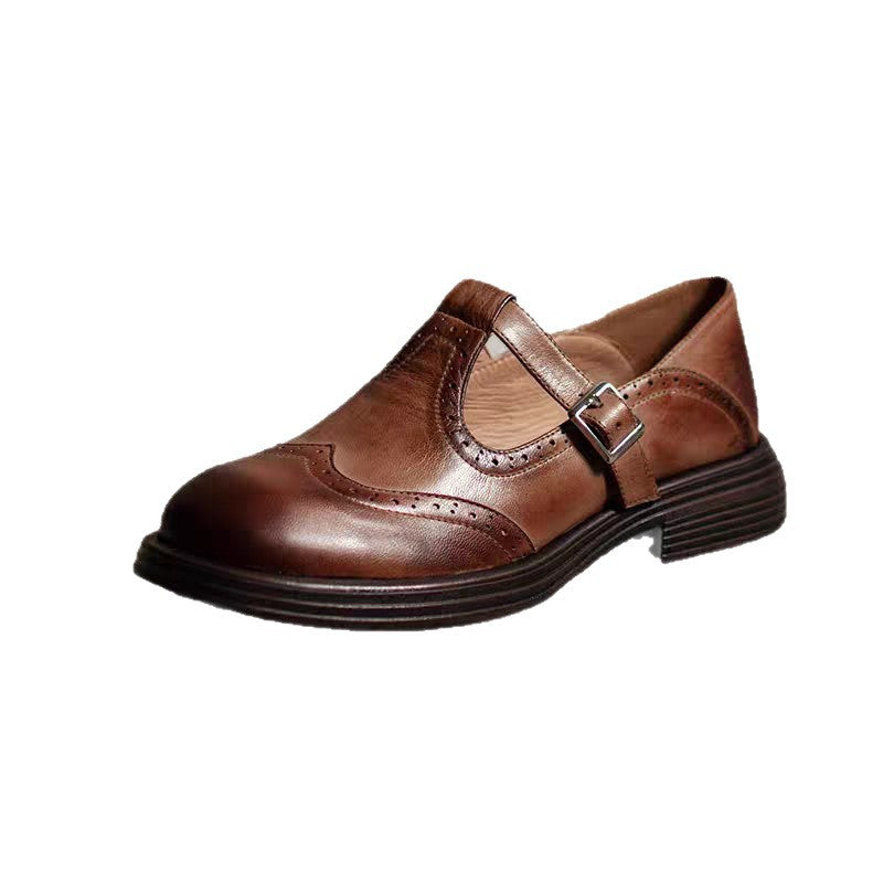 Retro colored fabric block small leather shoes