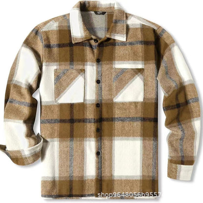 High-end Warm Plaid Men's Thickened Shirt Jacket for Autumn and Winter