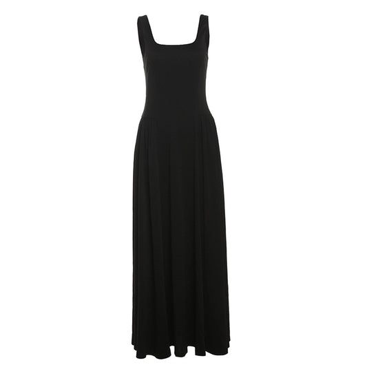 Square collar waist cinching slim fit casual sleeveless jumpsuit long skirt