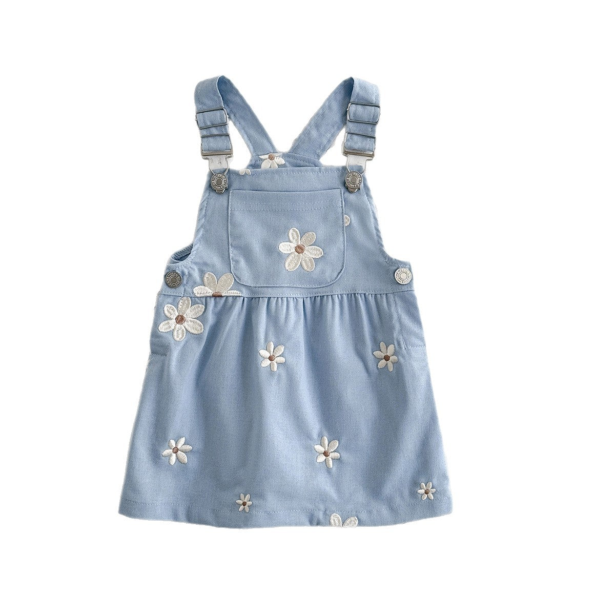 Cute Floral Embroidery Overall Dress Blue Princess Style