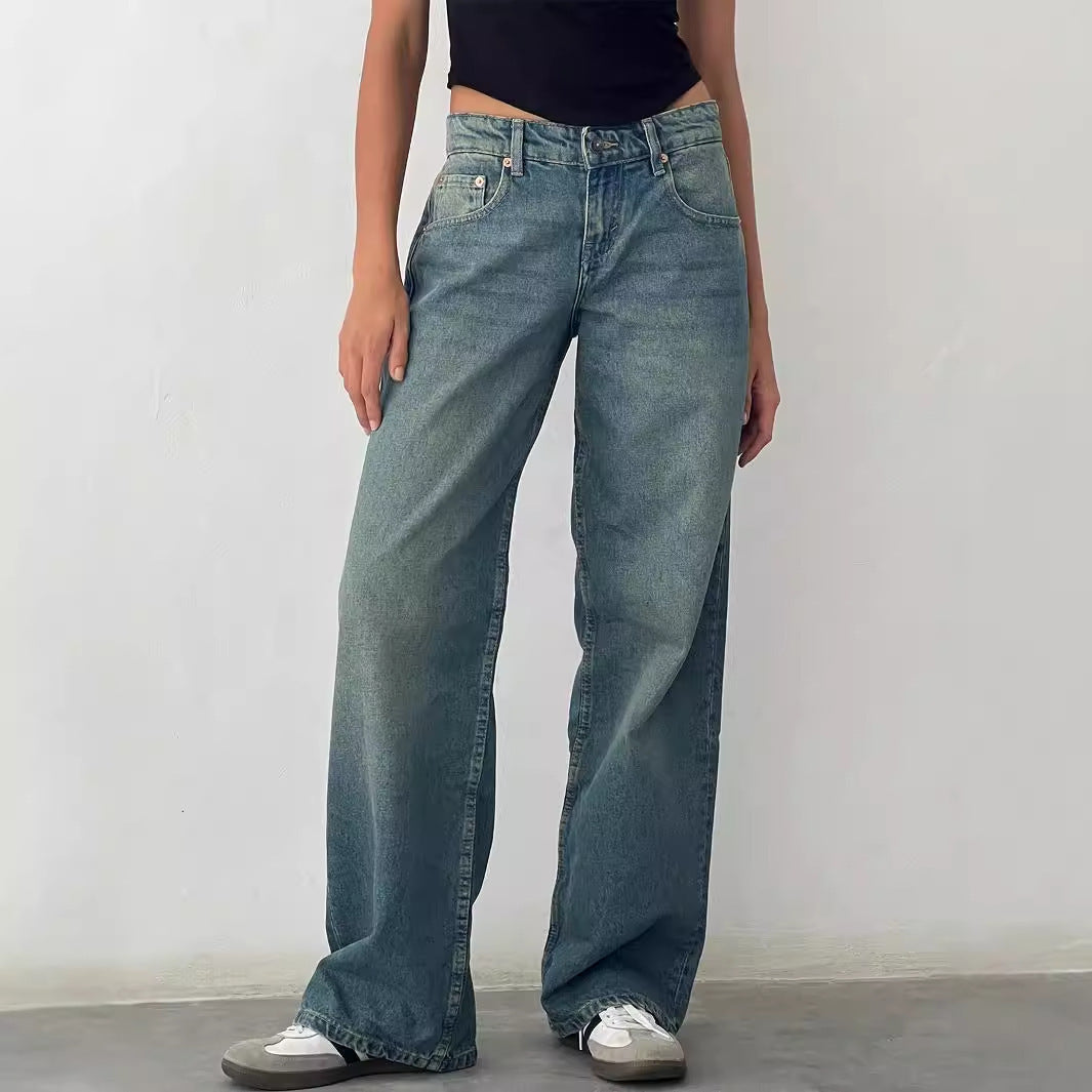 Damesjeans met hoge taille en rechte pijpen